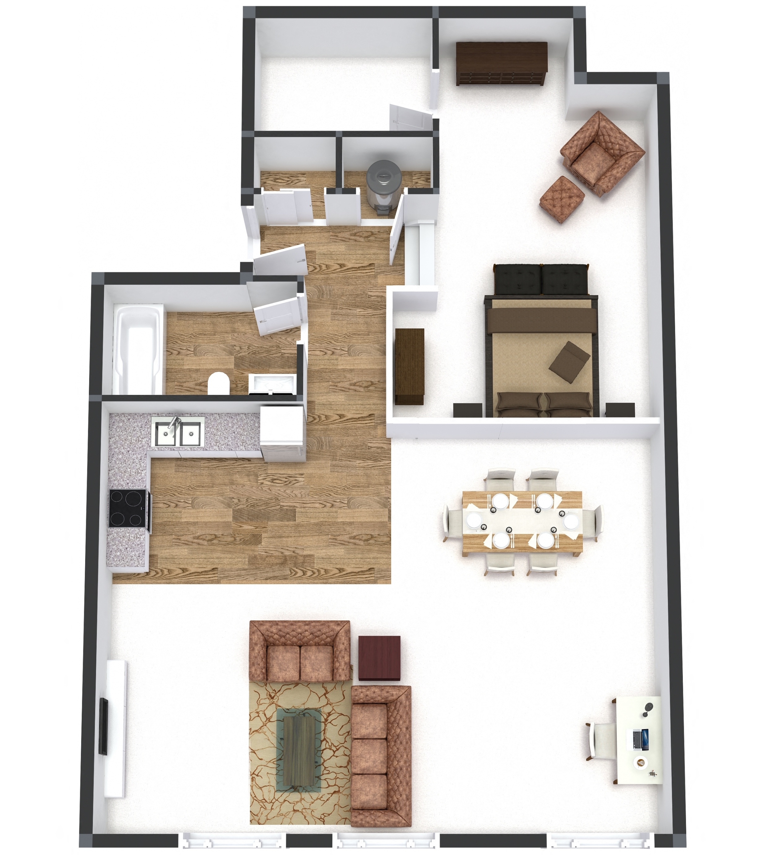Floor plan for 1 bed, 1 bath, 1055 sqft